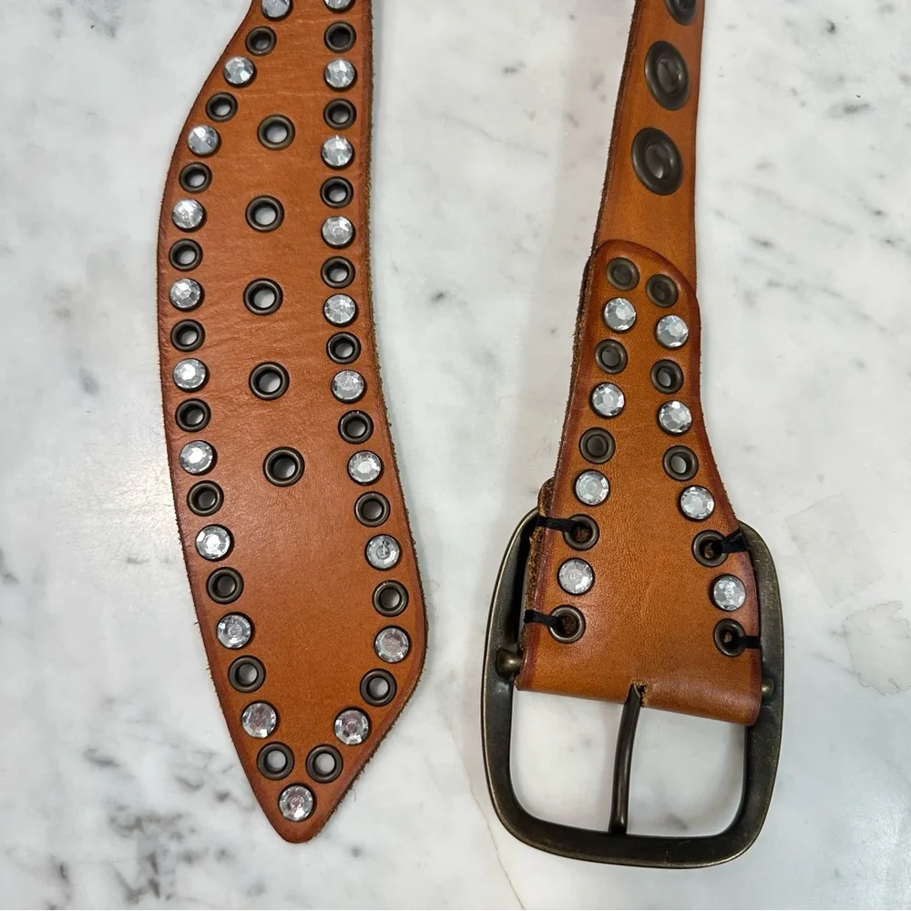 Gap Leather Belt Rhinestones 38” Long (31-35”)